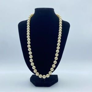 Vintage Faux Pearl Hand Knotted Necklace Silver Tone Box Clasp Acrylic 20" Chic